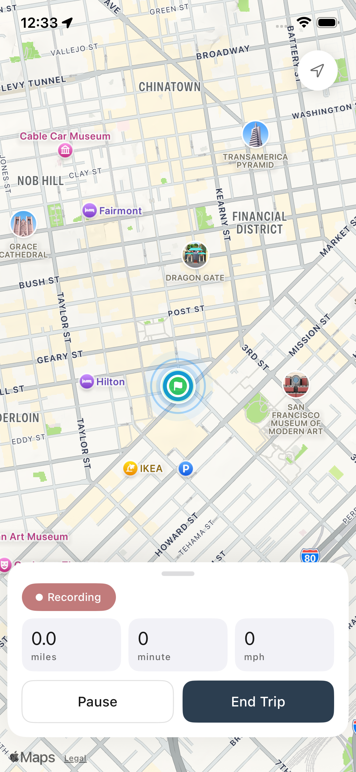 TripLogger app screenshot shown inside an iPhone frame
